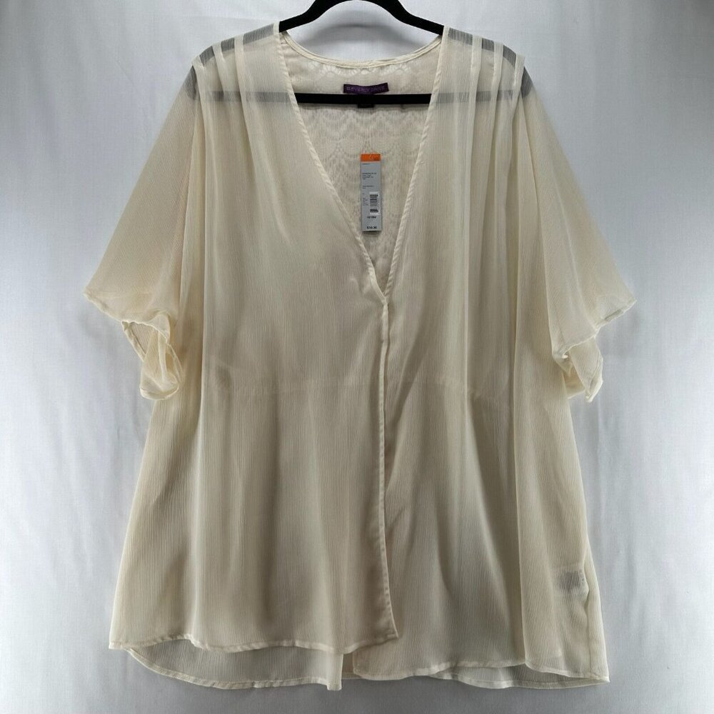 Beverly Drive Top Size 16-18W/M Chiffon Topper Crochet Back Cover Up Off White